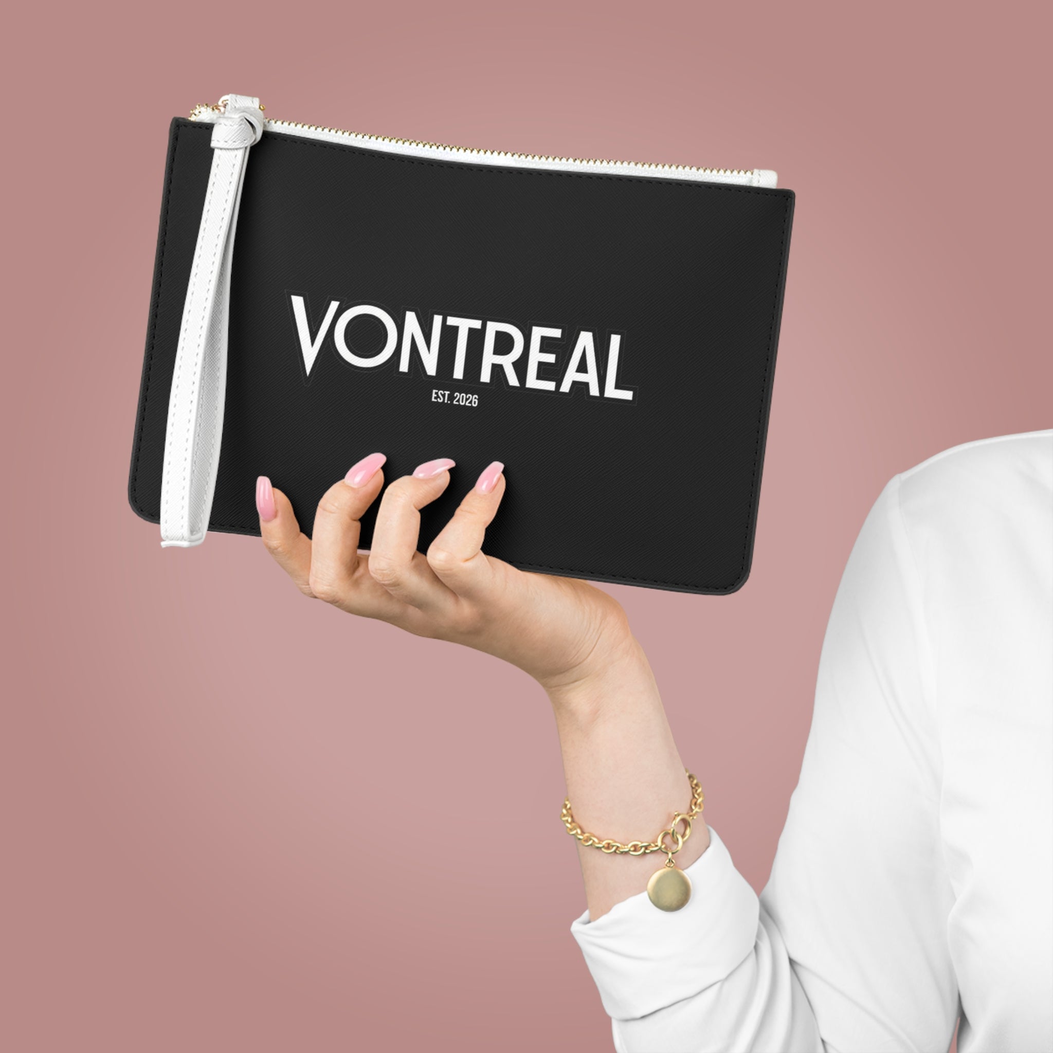 VONTREAL Logo Clutch Bag — Sleek Black Wristlet (Est. 2025)