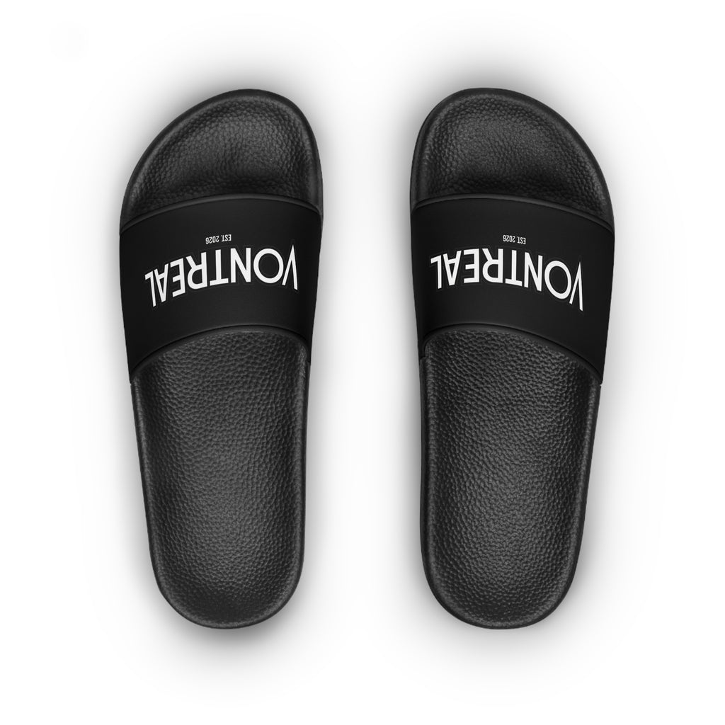 Women's Slide Sandals – Minimal Black 'VONTREAL' Logo Slides