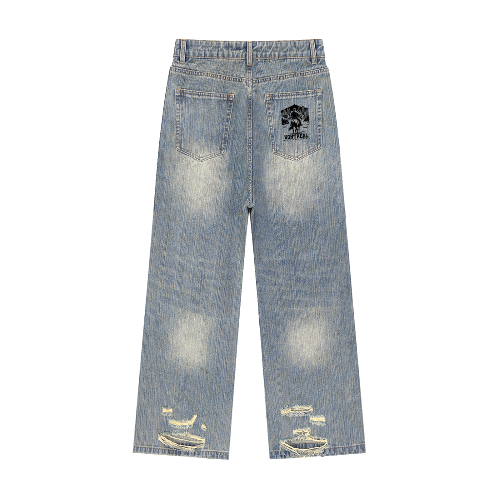Vintage Wash Distressed Denim Jeans