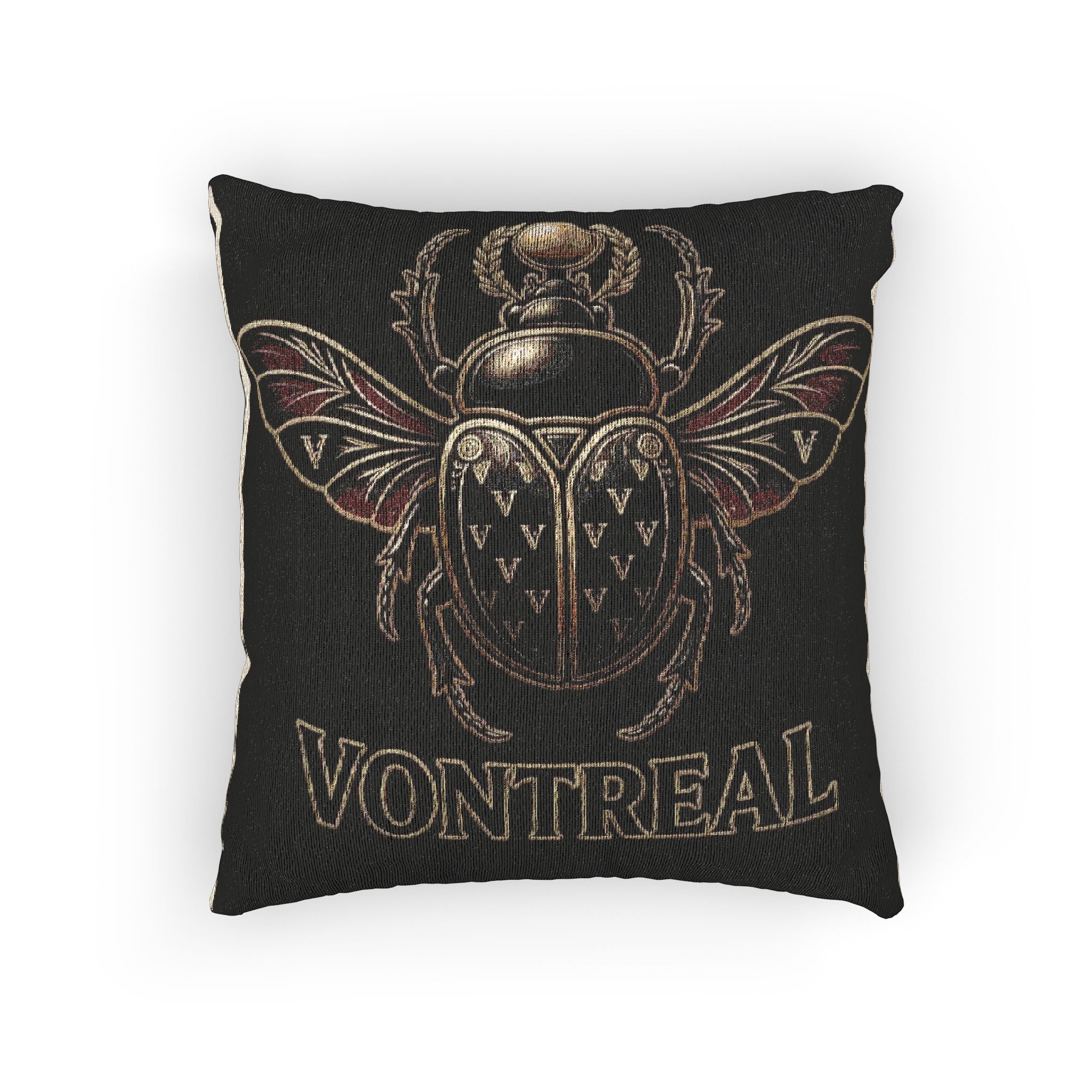 Montreal Scarab Woven Pillow — Vintage Beetle Decorative Throw Pillow