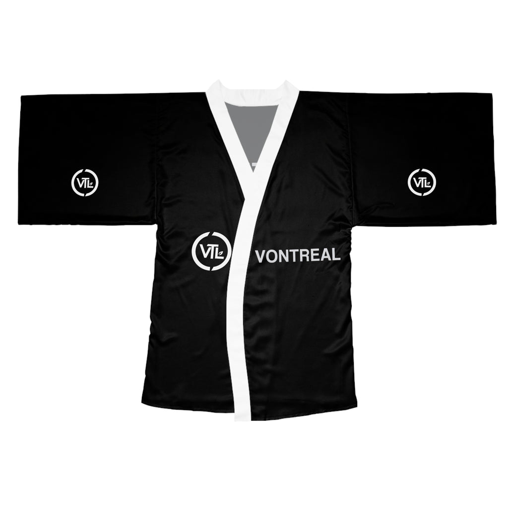 Vontreal Black Kimono Robe – Long Sleeve Japanese-Style Lounge Jacket