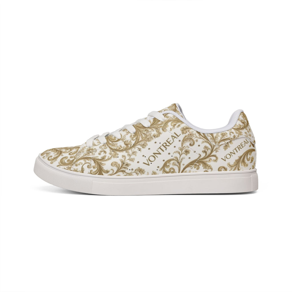 Leather Sneakers — Vintage Scroll Pattern "Montréal" Low-Top