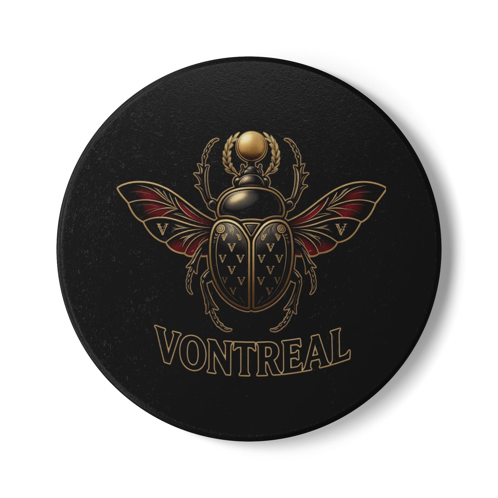 Vontreal Scarab Ceramic Coaster — Gothic Gold Beetle Drink Mat