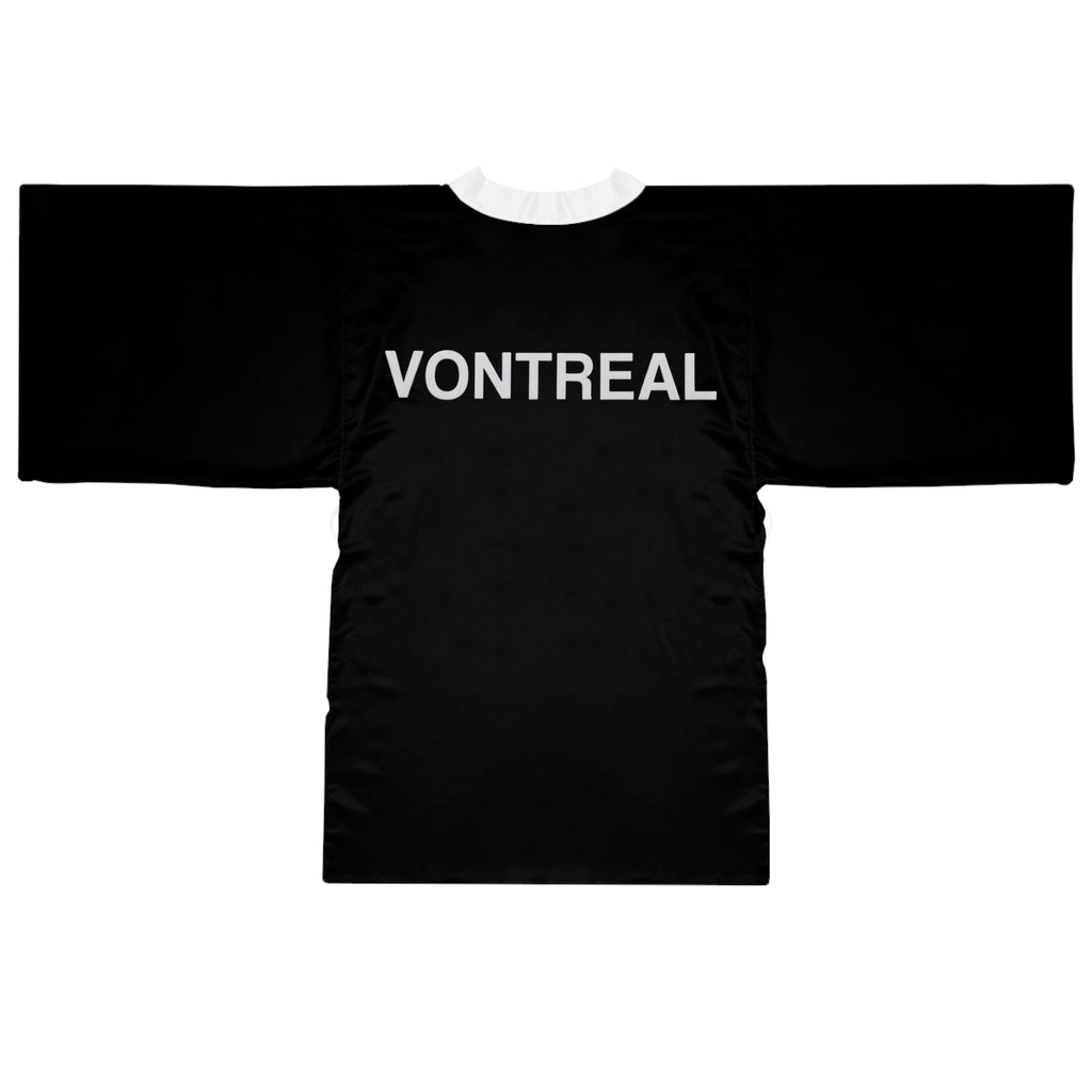 Vontreal Black Kimono Robe – Long Sleeve Japanese-Style Lounge Jacket