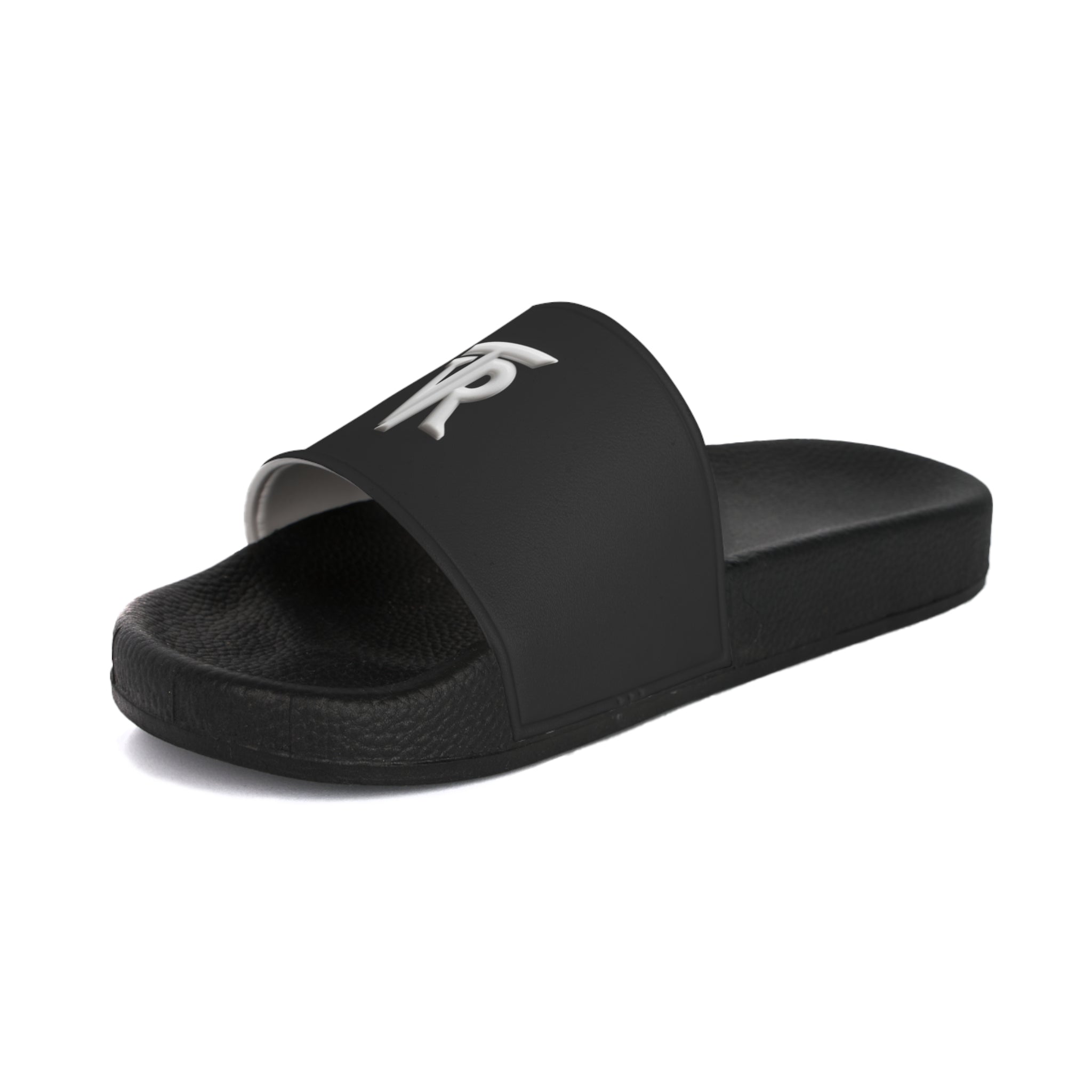 Men's Black Slide Sandals with Minimal White VR Logo — Casual Pool & Beach Slides