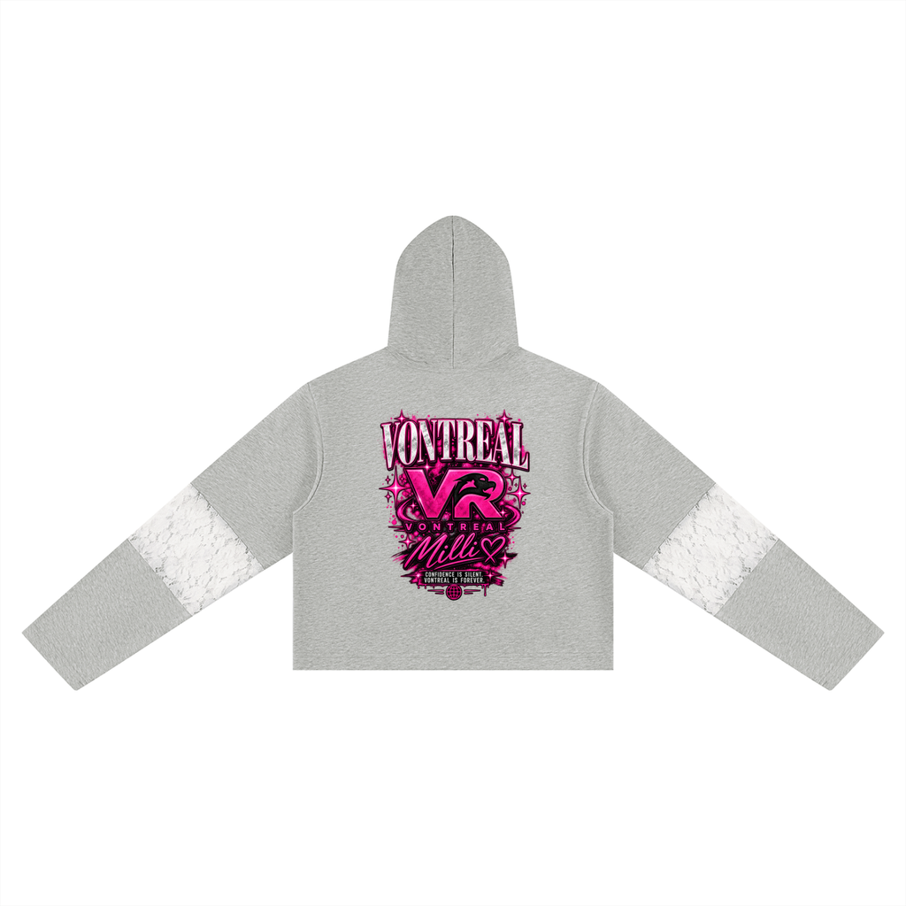 Milli Cropped Lace-Panel Hoodie