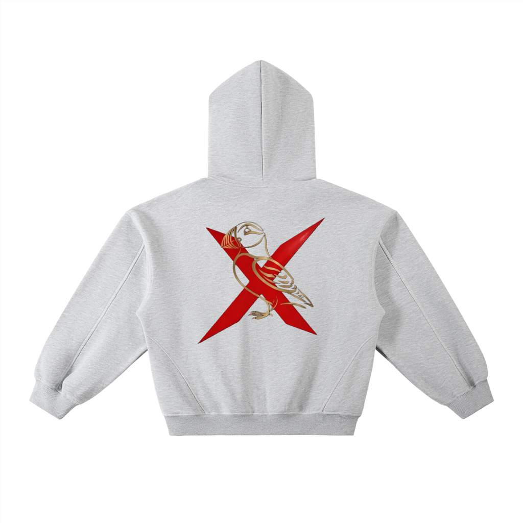 Contrast-Stitched Boxy Fleece Hoodie