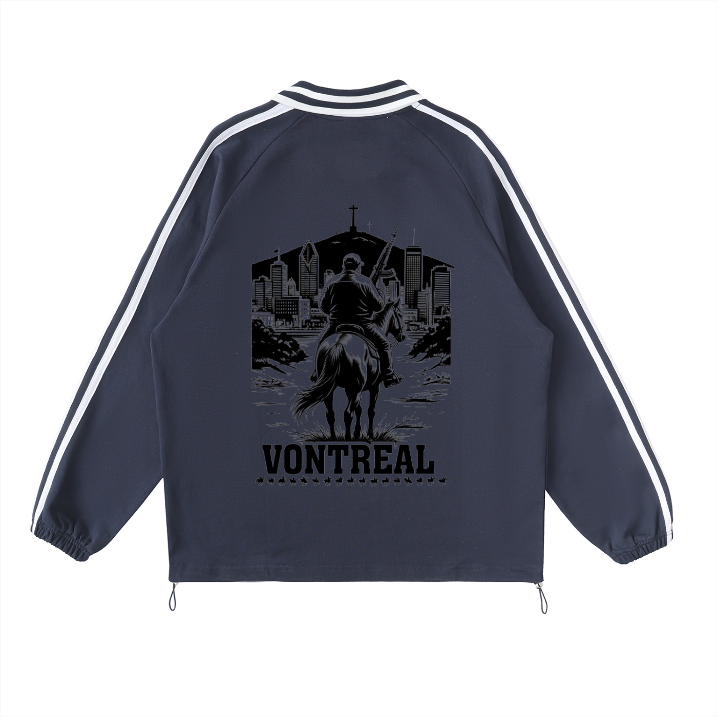 Contrast Striped Lapel Collar Sweatshirt
