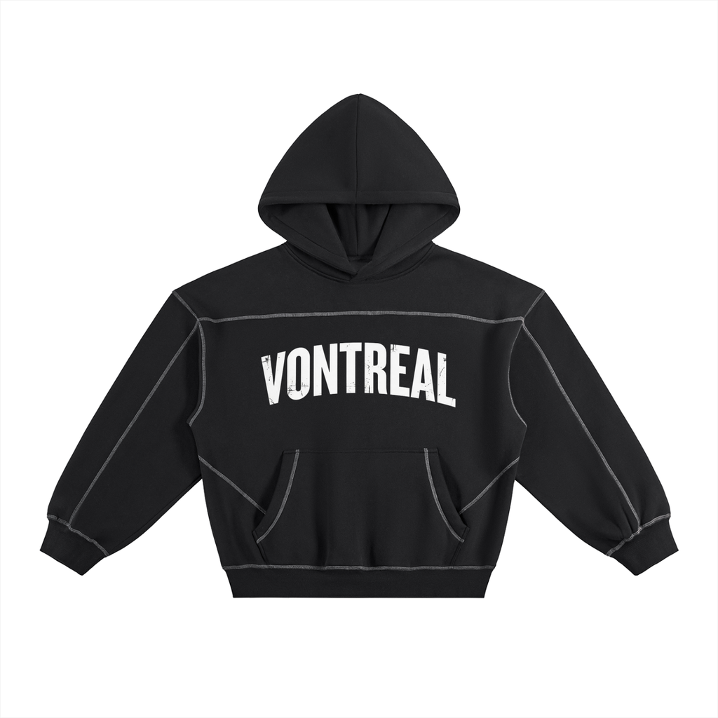 Contrast-Stitched Boxy Fleece Hoodie