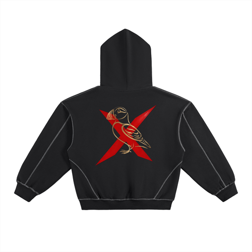 Contrast-Stitched Boxy Fleece Hoodie