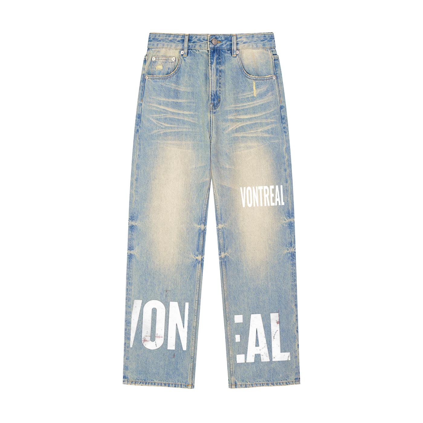 Sun Fade Raw Hem Denim Jeans