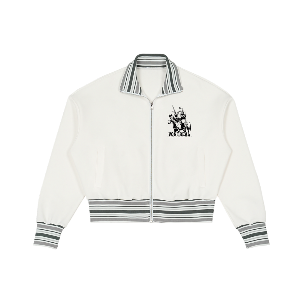 Striped Rib Collar Zip Jacket