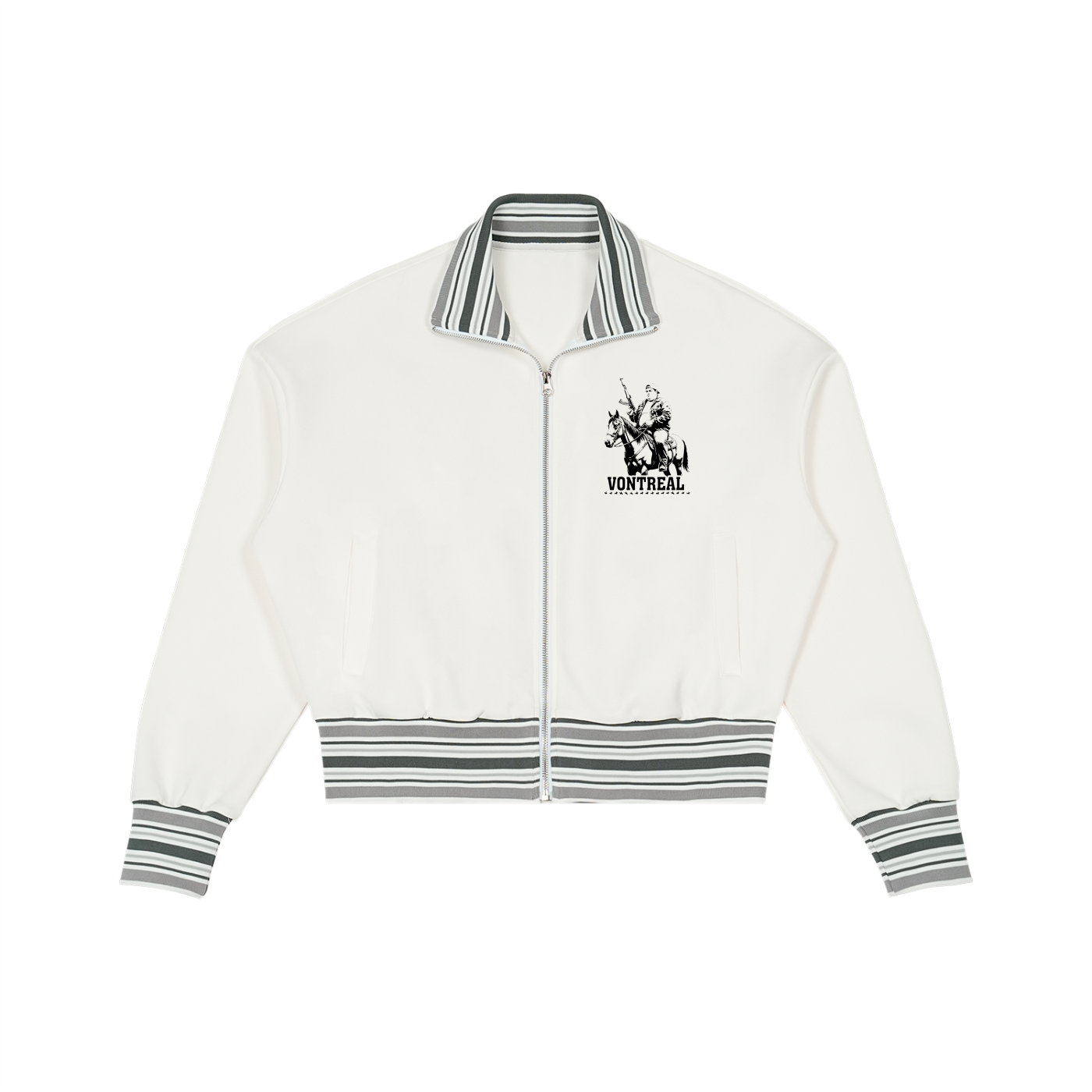 Striped Rib Collar Zip Jacket