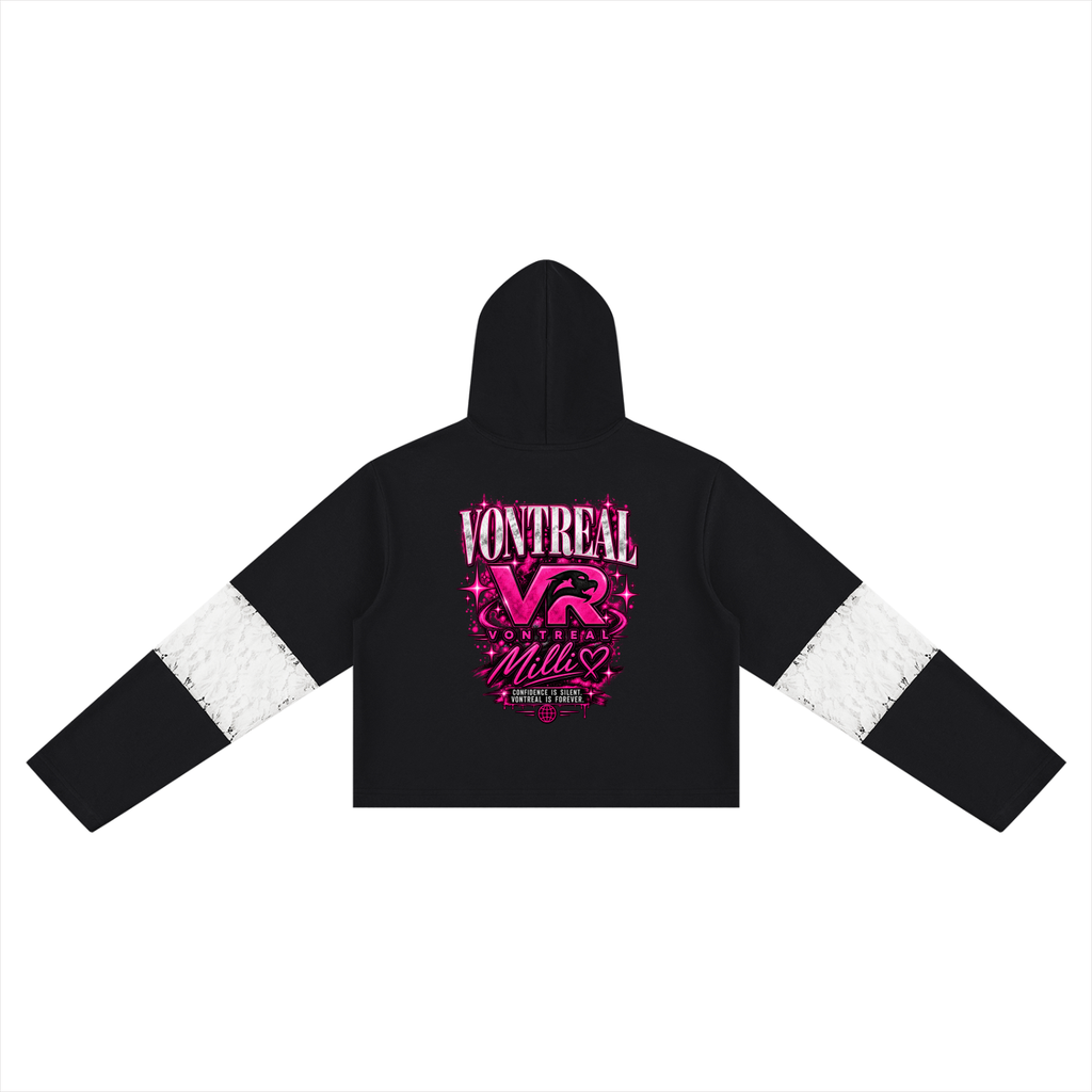 Milli Cropped Lace-Panel Hoodie