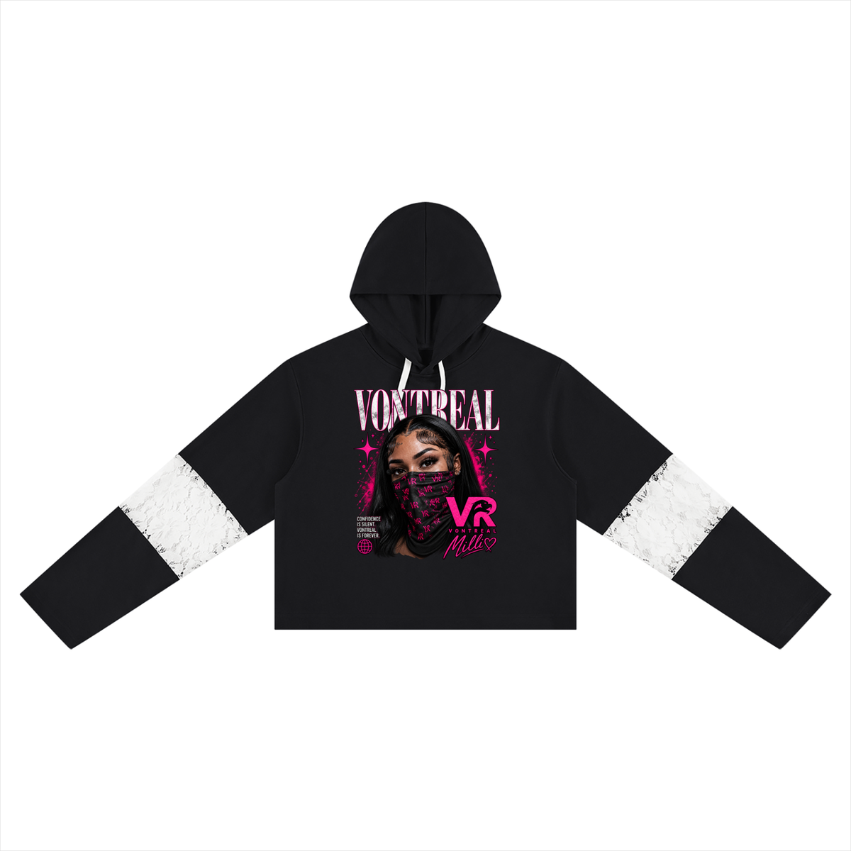 Milli Cropped Lace-Panel Hoodie