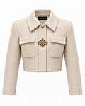 Cream Vontreal cropped jacket with gold VTL crest clasp