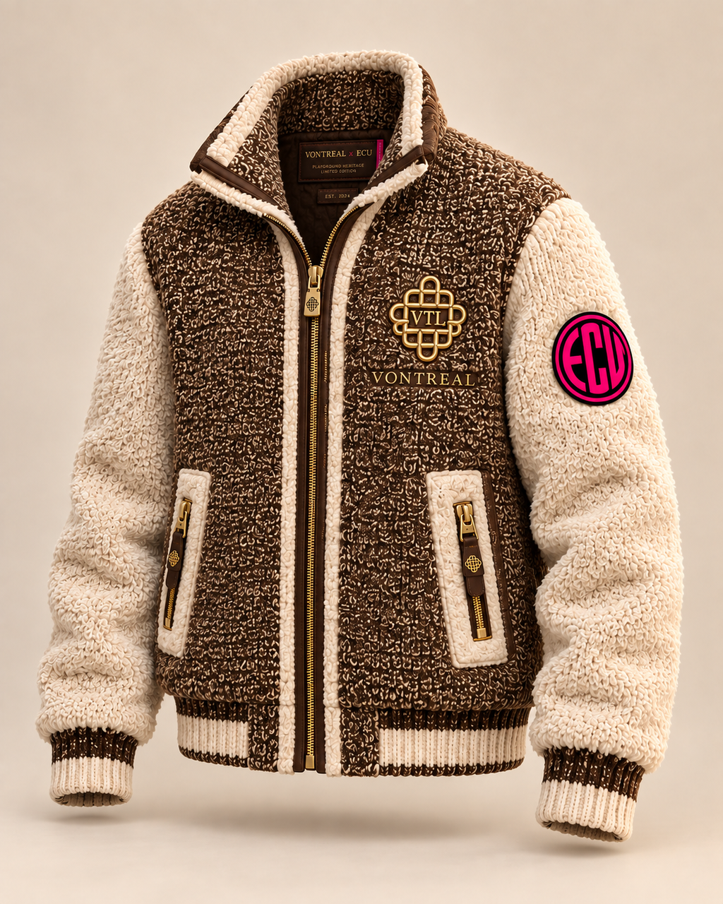 Vontreal x ECUstudios Playground Heritage Sherpa Jacket three-quarter view