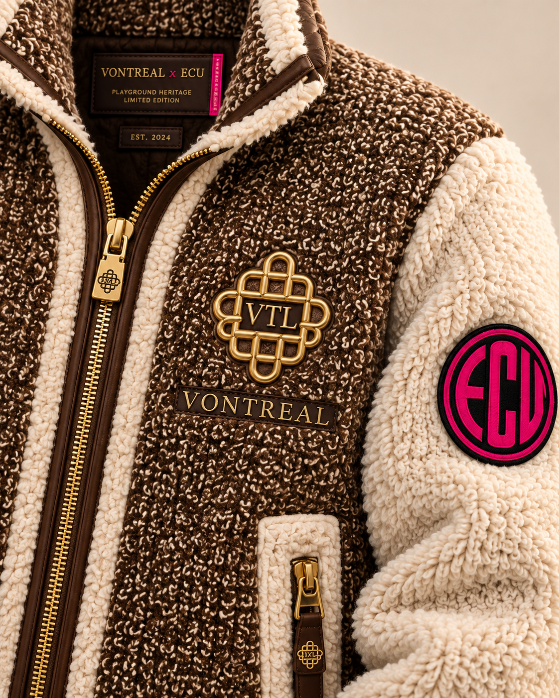 Vontreal x ECUstudios Playground Heritage Sherpa Jacket detail view