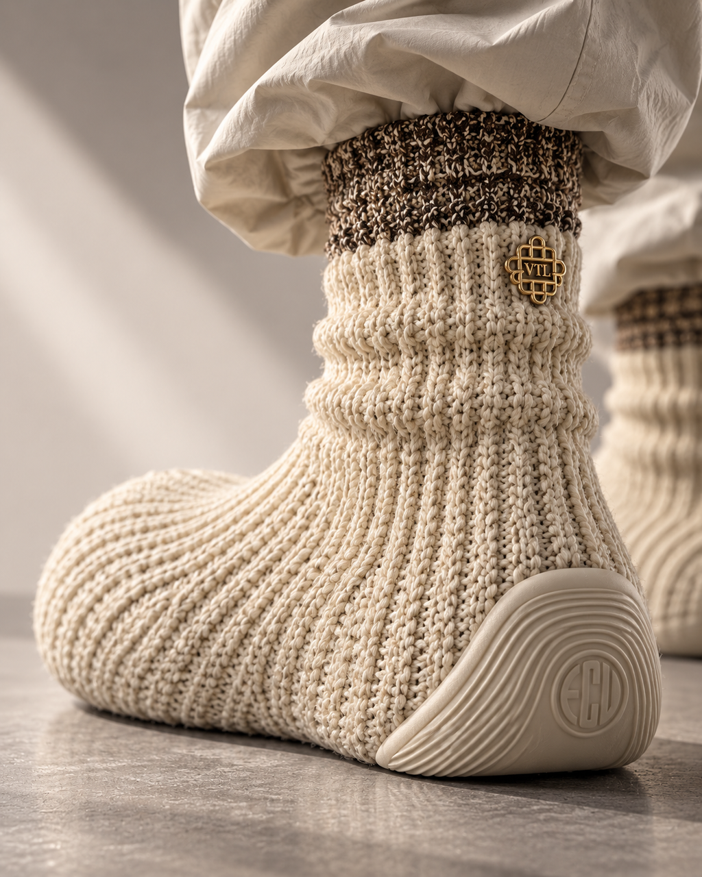 Vontreal x ECUstudios Monkey Knit Platform Boots heel and knit detail