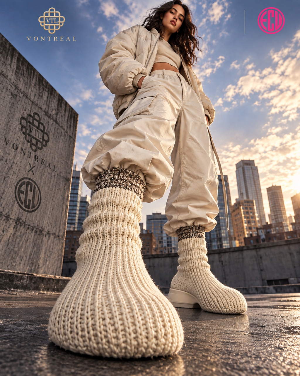 Vontreal x ECUstudios Monkey Knit Platform Boots lifestyle campaign